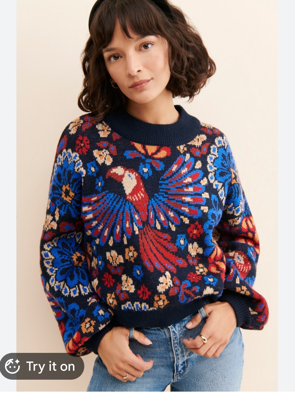 FARM Rio Navy Multi Parrot & Floral Crewneck Sweater